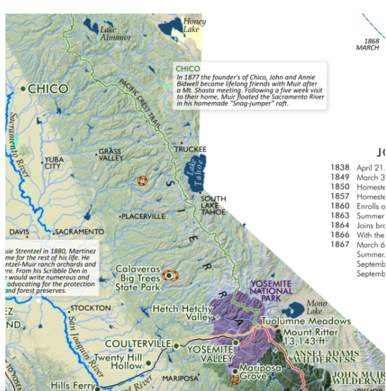 Detail from JOhn Muir's California Map