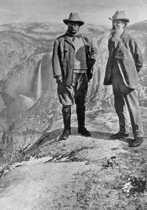 Roosevelt and Muir with Yosemite Falls in the background