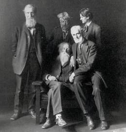 Photo clockwise: John Muir, William Keith, Charles Keeler, Francis Fisher Browne, and John Burroughs