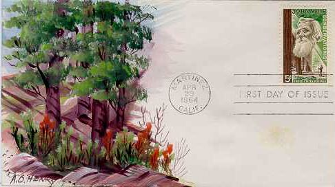 Henry  2 of 2 Handpainted John Muir 1964 First Day Cover