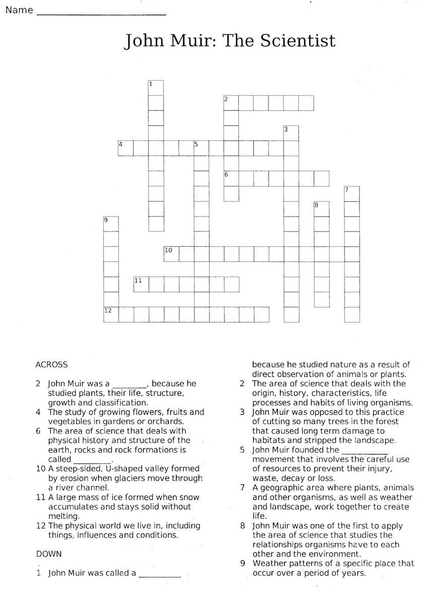 Who Was John Muir Crossword Puzzle