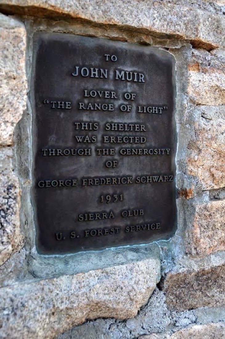 1933 Commemorative Plaque - To John Muir, Lover of the Range of Light - Muir Shelter commemorative plaque