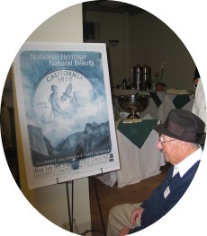 96 Year Old John Muir Hanna contemplates a poster of the California Quarter, featuring his grandfather, John Muir