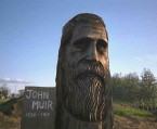 Photo of  Wooden Sculpture of John Muir at Project Green, Visalia, Photo by Harold Wood