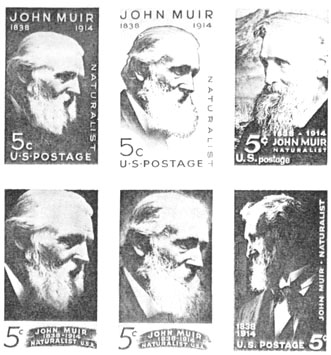 Six rejected models of Muir stamps
