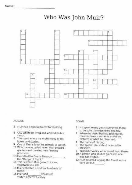 Who Was John Muir Crossword Puzzle