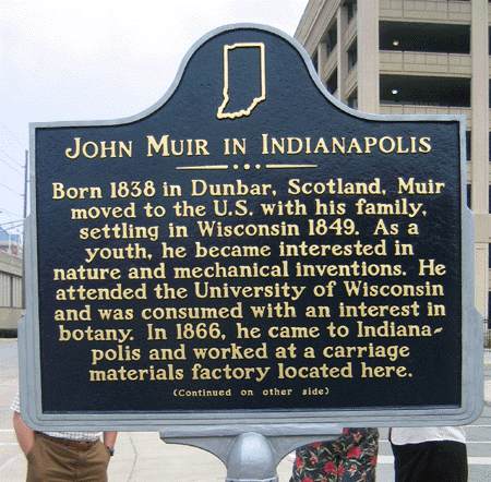 John Muir in Indianapolis State Historical Marker - Side 1