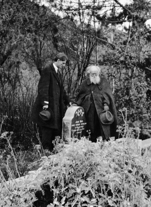 John Burroughs on right - Charles Keeler on left - at John Muir's grave in Alhambra Valley, undated photo from National Park Service