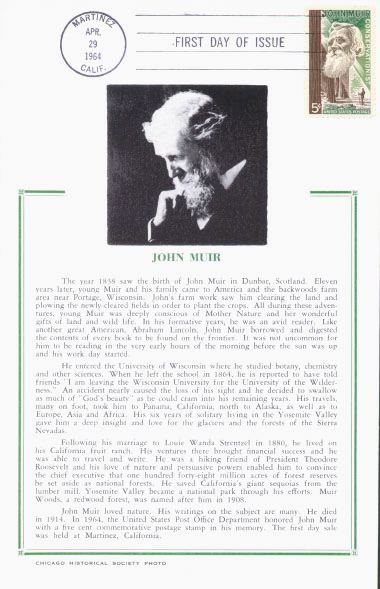 John Muir 1964 First Day of Issue Maximum Card- Featuring Muir Biography