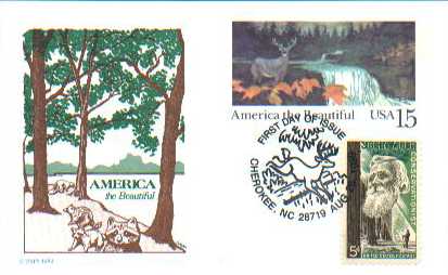 America the Beautiful 1989 Deer and Waterfall - John Muir 1964 Combo First Day Cover