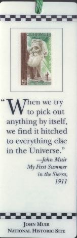 Bookmark with 1964 John Muir Stamp and  hitched quote