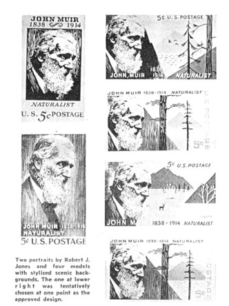 Six prototype Muir stamp designs