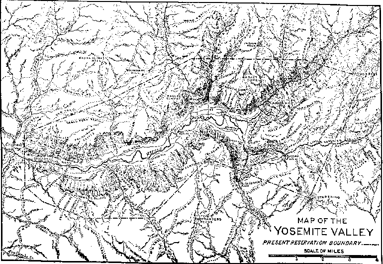 [MAP OF THE YOSEMITE VALLEY, SHOWING PRESENT RESERVATION BOUNDARY]